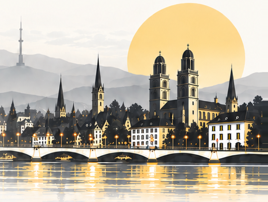 Zürcher Altstadt mit Grossmünster an der Limmat